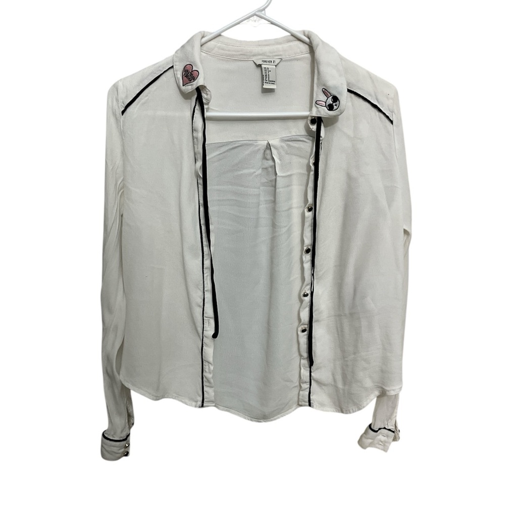 Forever 21 White Shirt with Embroidered Collar